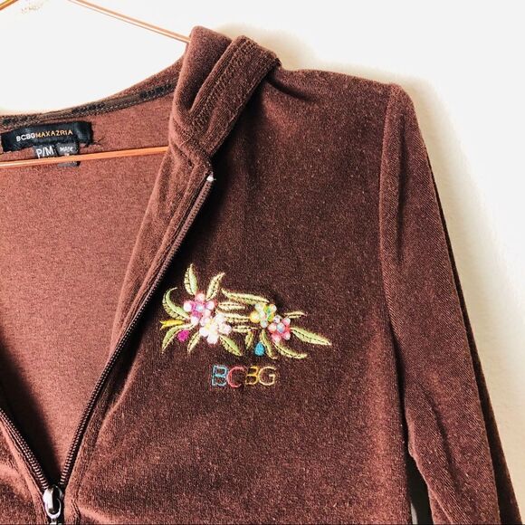 EUC Vintage BCBG Brown Terry Sequined Hoodie M/P - Picture 4 of 8